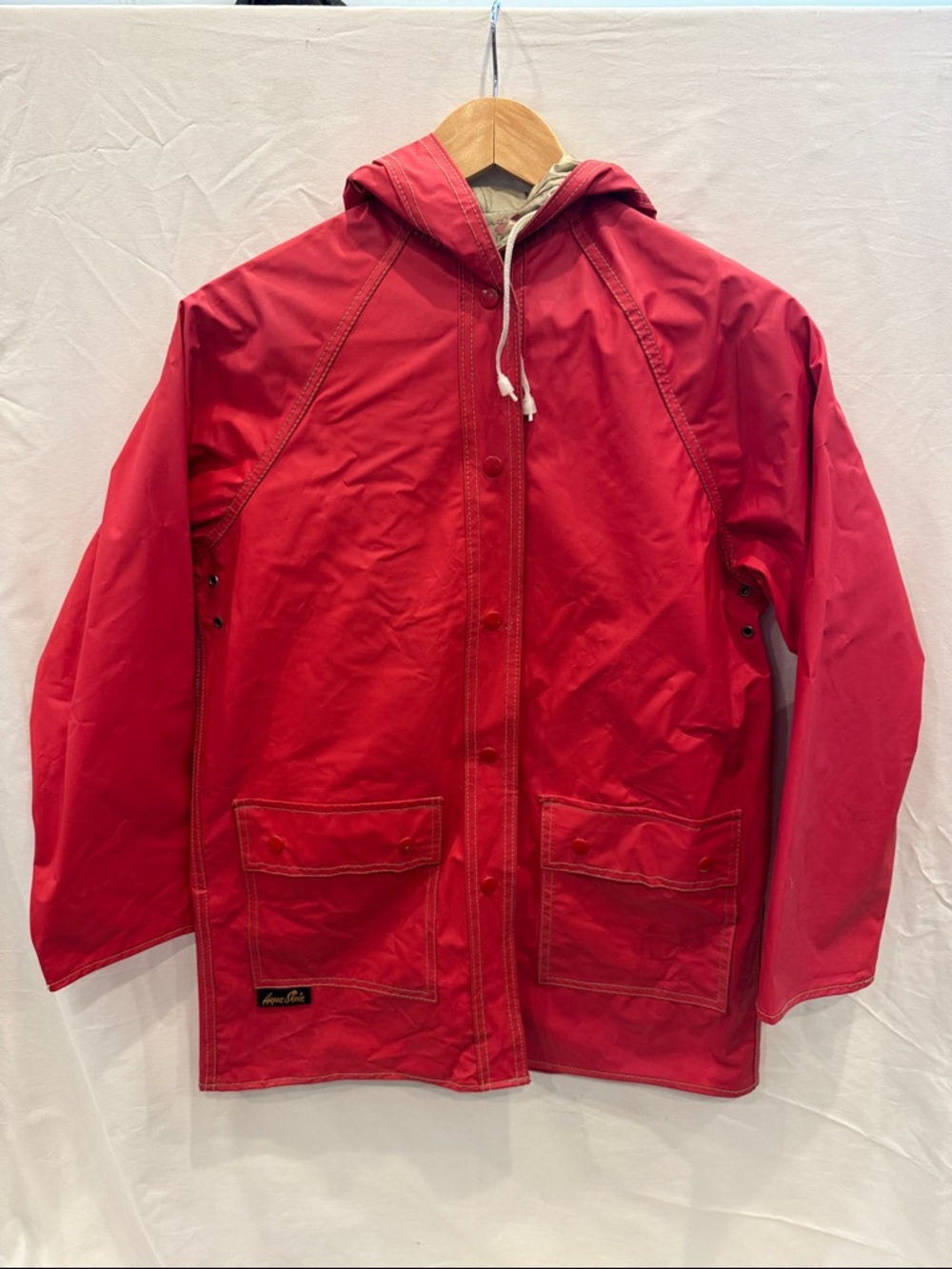 Vintage 1960s/1970s Red Hooded Shell Rain Jacket Coat with Whales Reversible